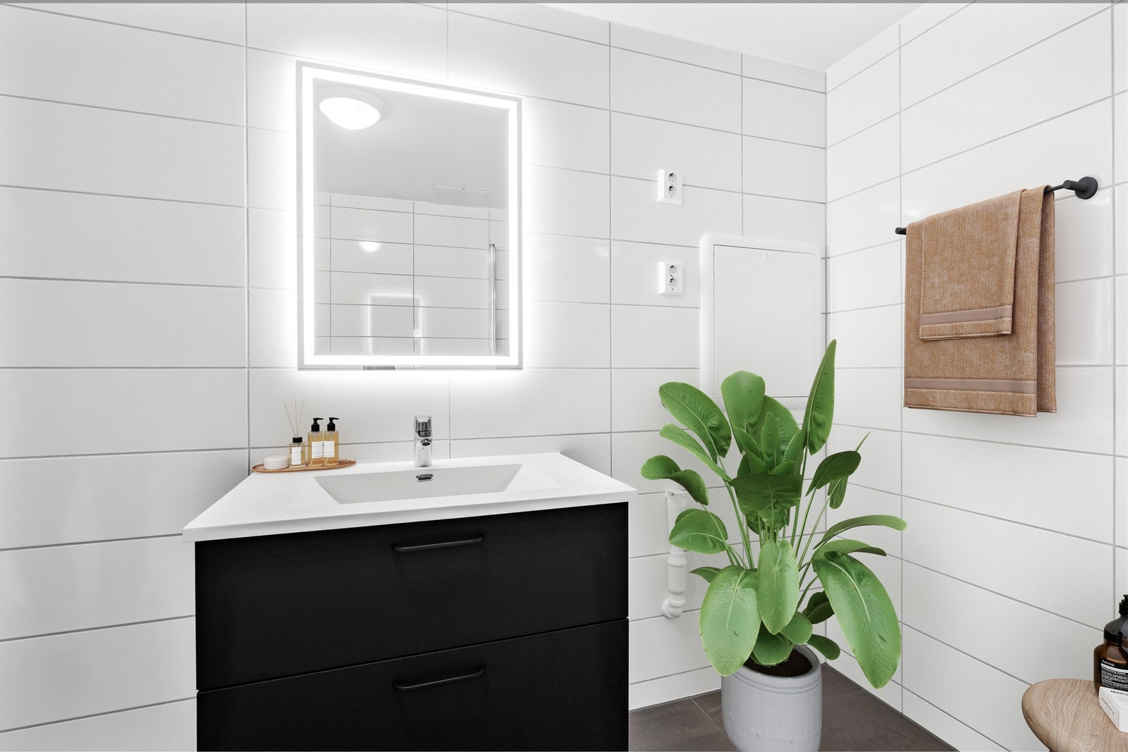 Rommet er kombinert bad- og vaskerom (Digitalt innredet) Galleribilde