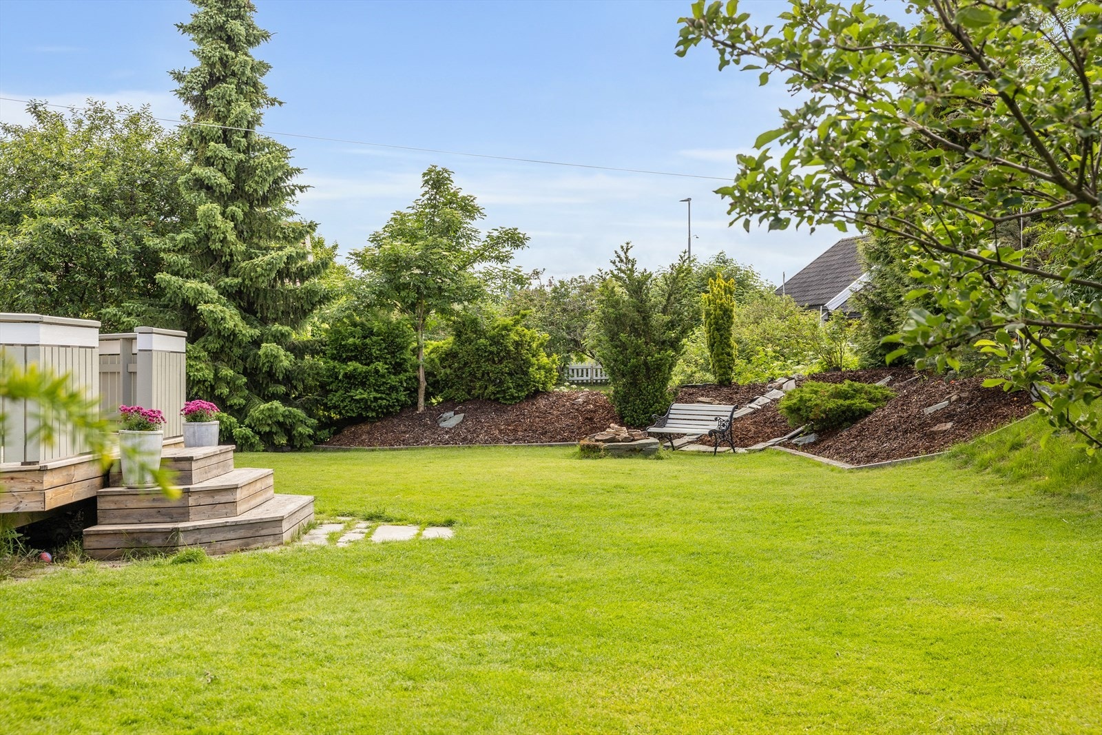 Solrik hage med skjermede soner. Galleribilde