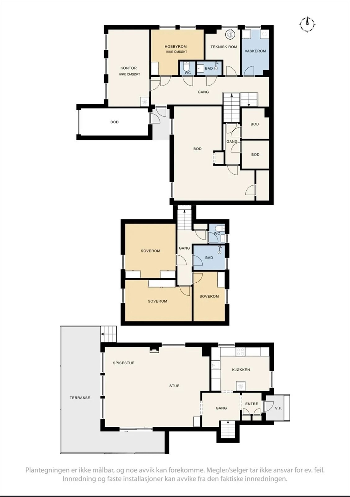 Plantegningen gir en god oversikt over boligens innholdsrike planløsning over fire nivåer. Galleribilde