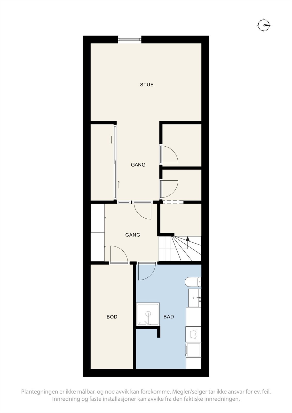Plantegning - kjeller. Stue i kjeller er ikke godkjent til varig opphold. Galleribilde