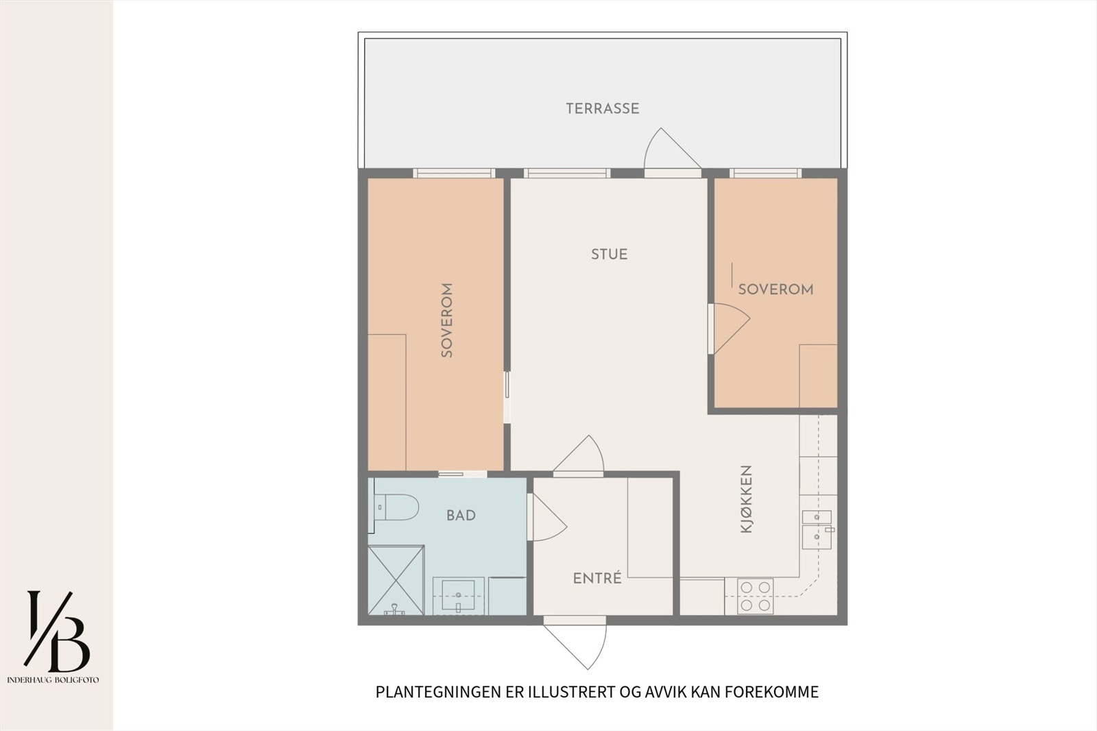 Plantegning - Legg merke til adkomst fra hovedsoverom til badet. Galleribilde