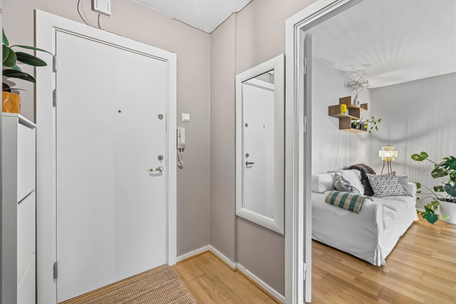 Innbydende entré med veggmontert porttelefon Galleribilde