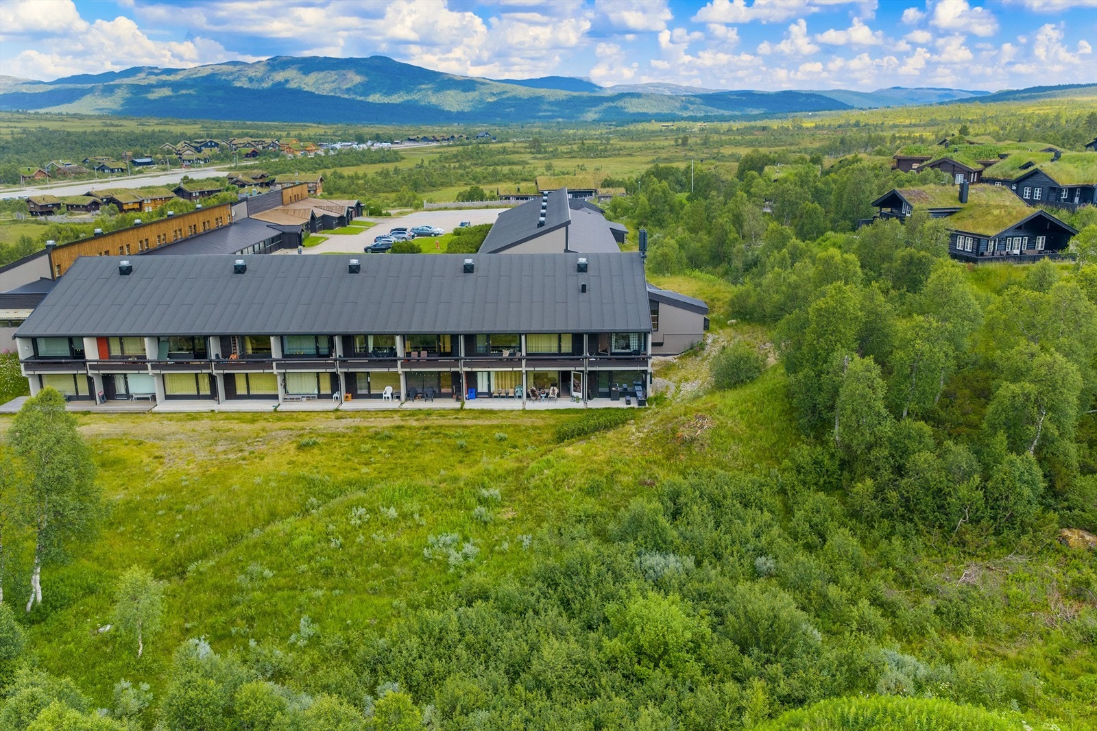 Stor gressplen utenfor leiligheten. Galleribilde