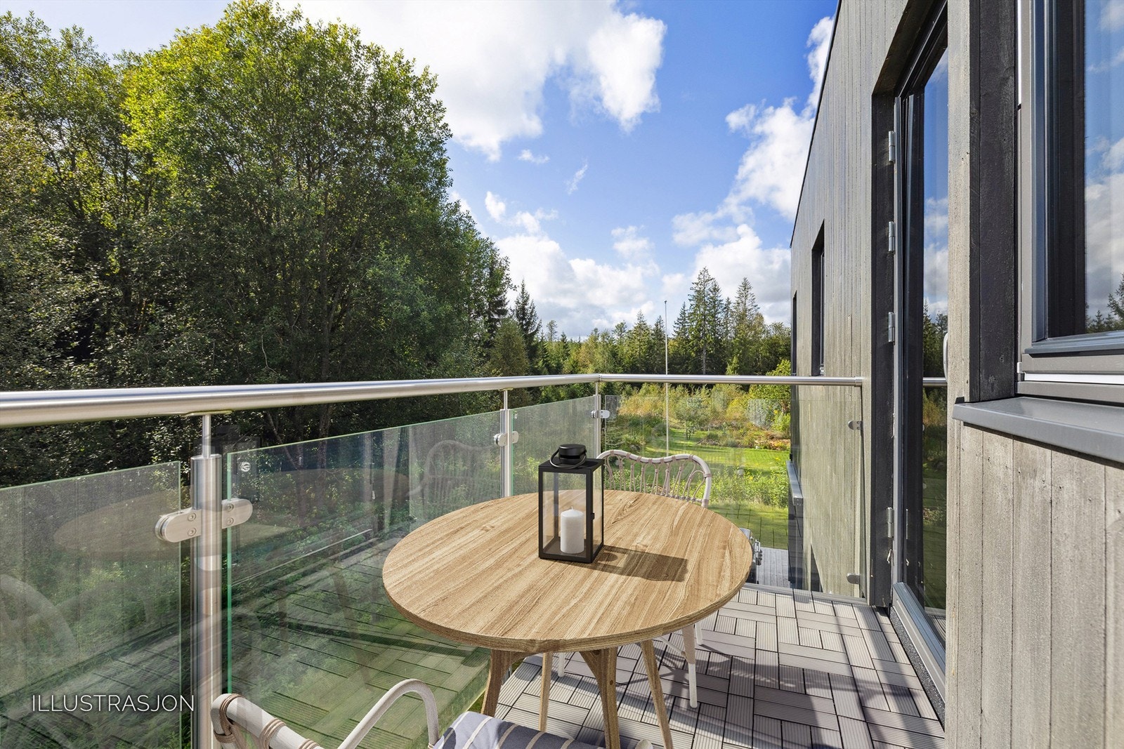 Fra hovedsoverommet er det utgang til en balkong på ca. 3,7 kvm. (Digitalmøblert.) Galleribilde