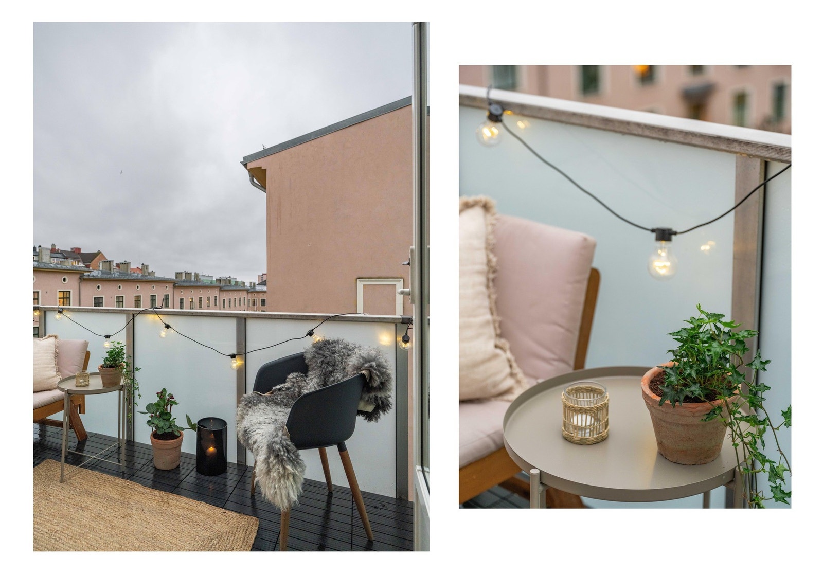 Nå er ikke dette den beste tiden å vise frem balkongen på, men vi håper du klarer å se for deg strålende sol. Galleribilde