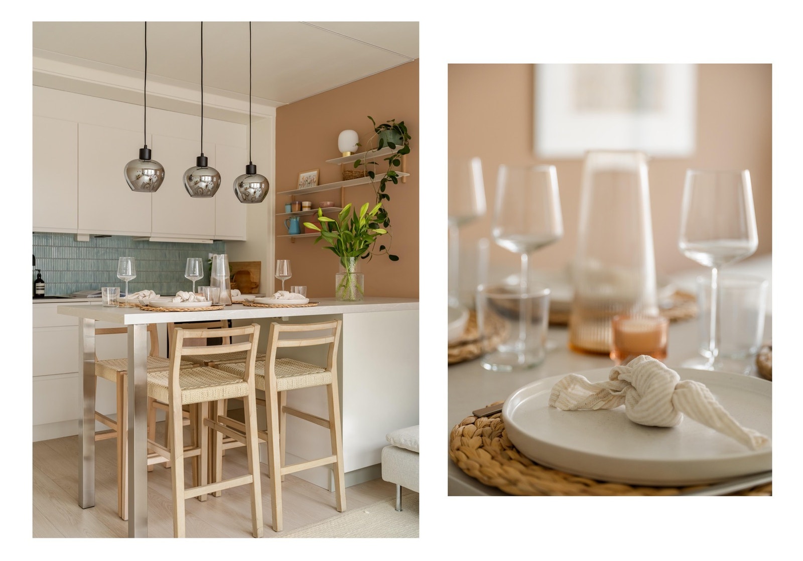 I tillegg til god benkeplass på selve kjøkkenet, er det satt opp en kjøkkenøy med spiseplass. Galleribilde