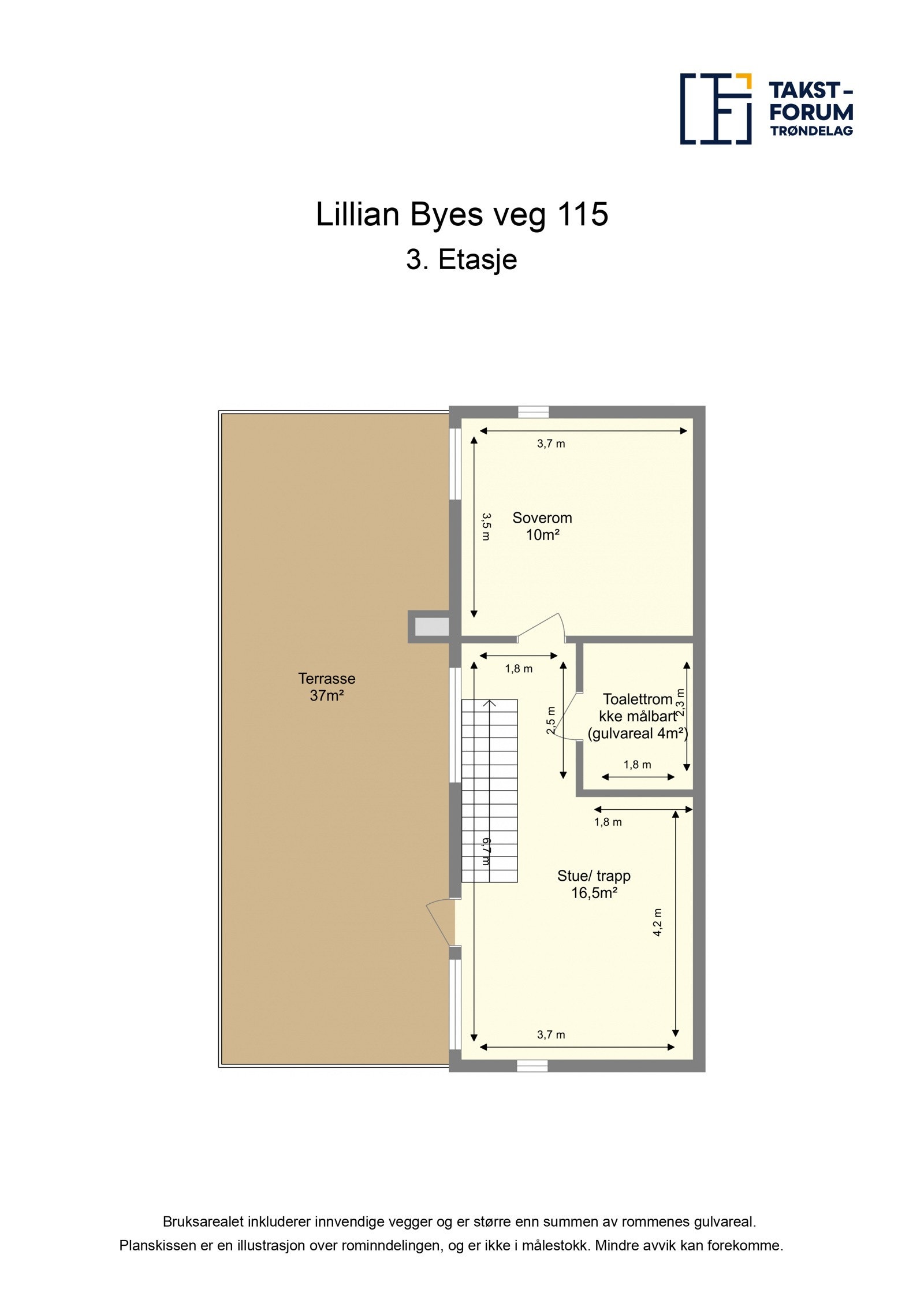 Planskisse fra takstmann over 3. etasje/loftsetasje Galleribilde