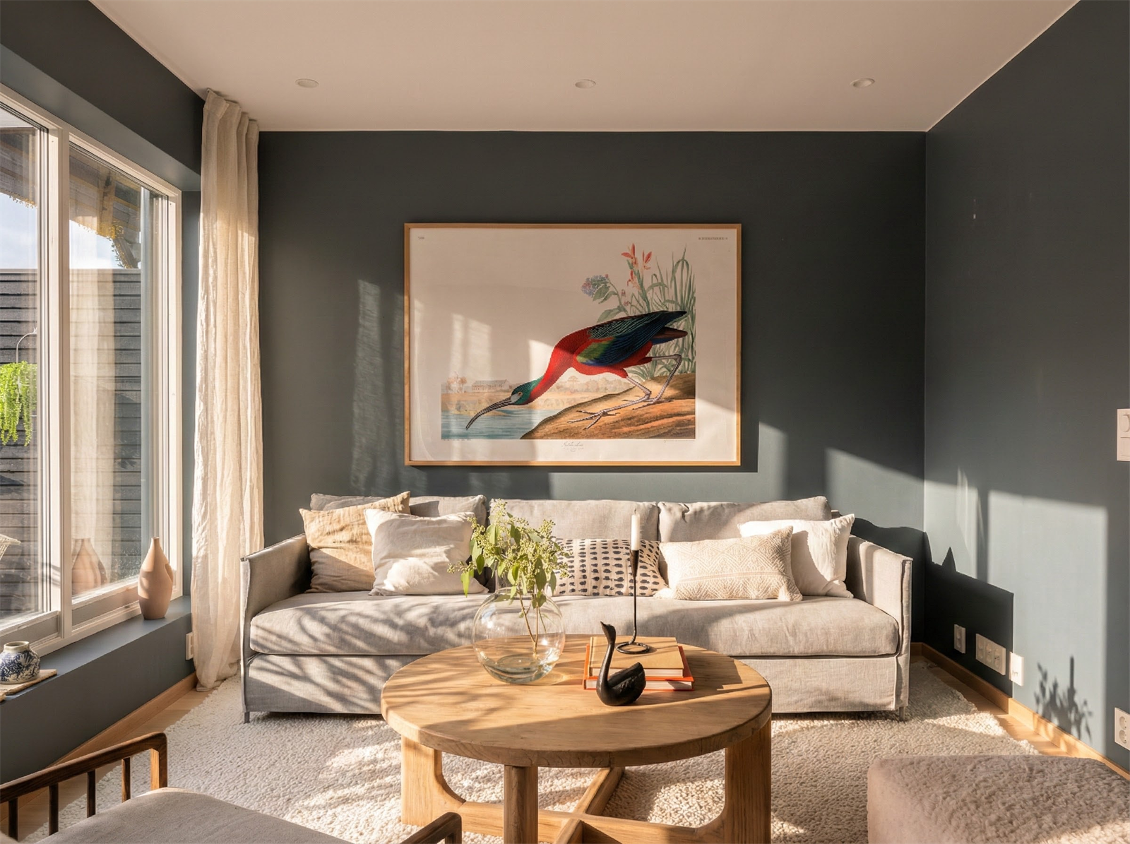 De mørke, gjennomtenkte fargevalgene gir rommet et moderne og rolig uttrykk. Galleribilde