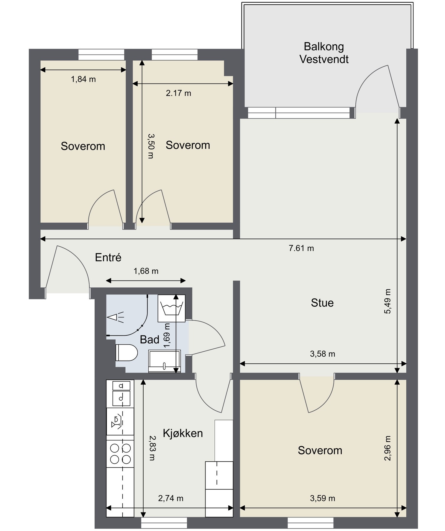 Målsatt plantegning. Galleribilde