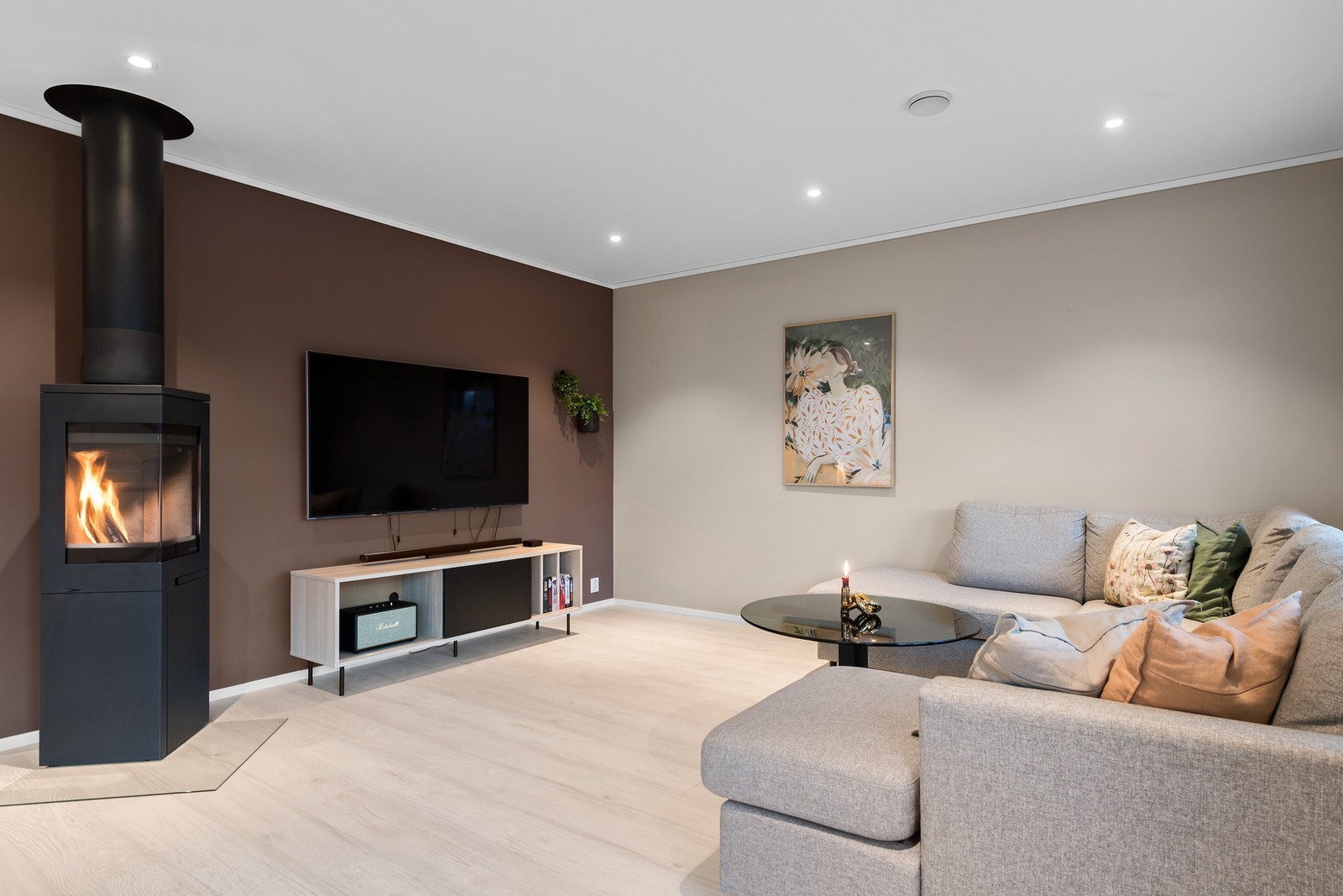 Koselig tv krok med vedovn. Galleribilde