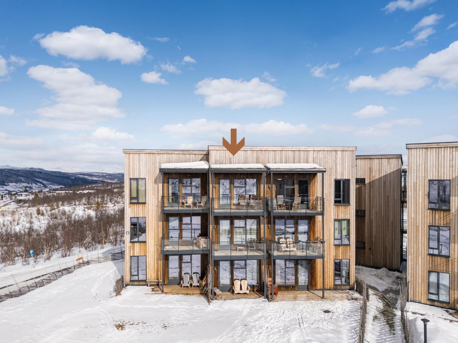 Leiligheten markert med pil. Galleribilde