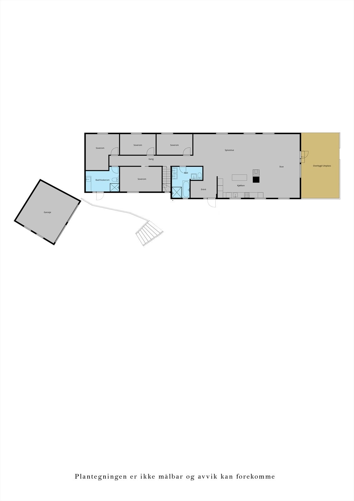 Hovedetasjen har en åpen stue- og kjøkkenløsning med utgang til overbygget terrasse. Galleribilde