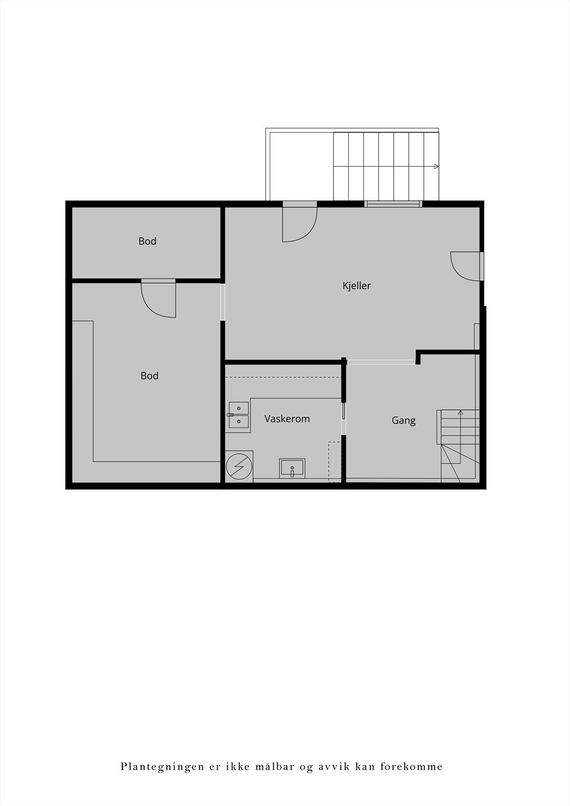 Kjelleren inneholder to boder og et vaskerom med opplegg for vaskemaskin. Galleribilde