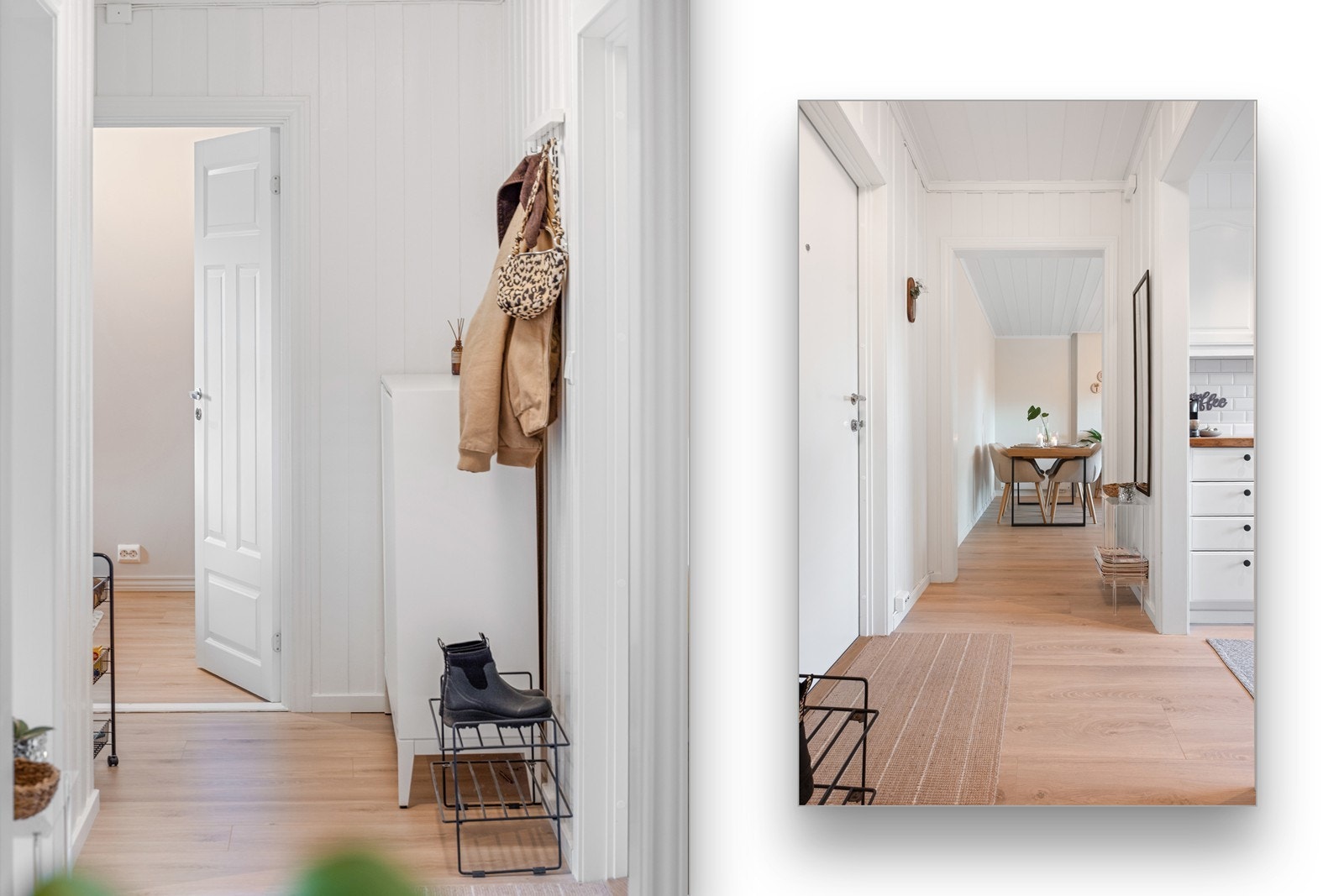 Vel inne er det plass til skoskap, knaggrekke og skostativ. Galleribilde