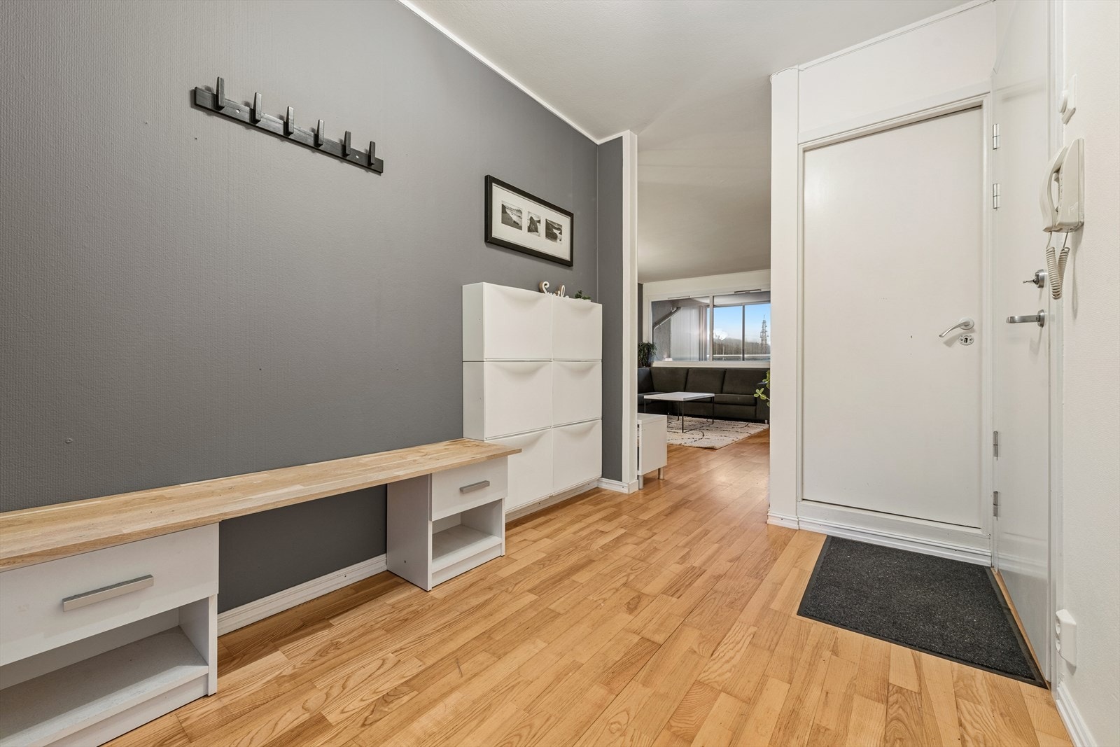 Du ønskes velkommen inn i en romslig og innbydende entré, med god plass til å henge fra deg yttertøyet. Galleribilde