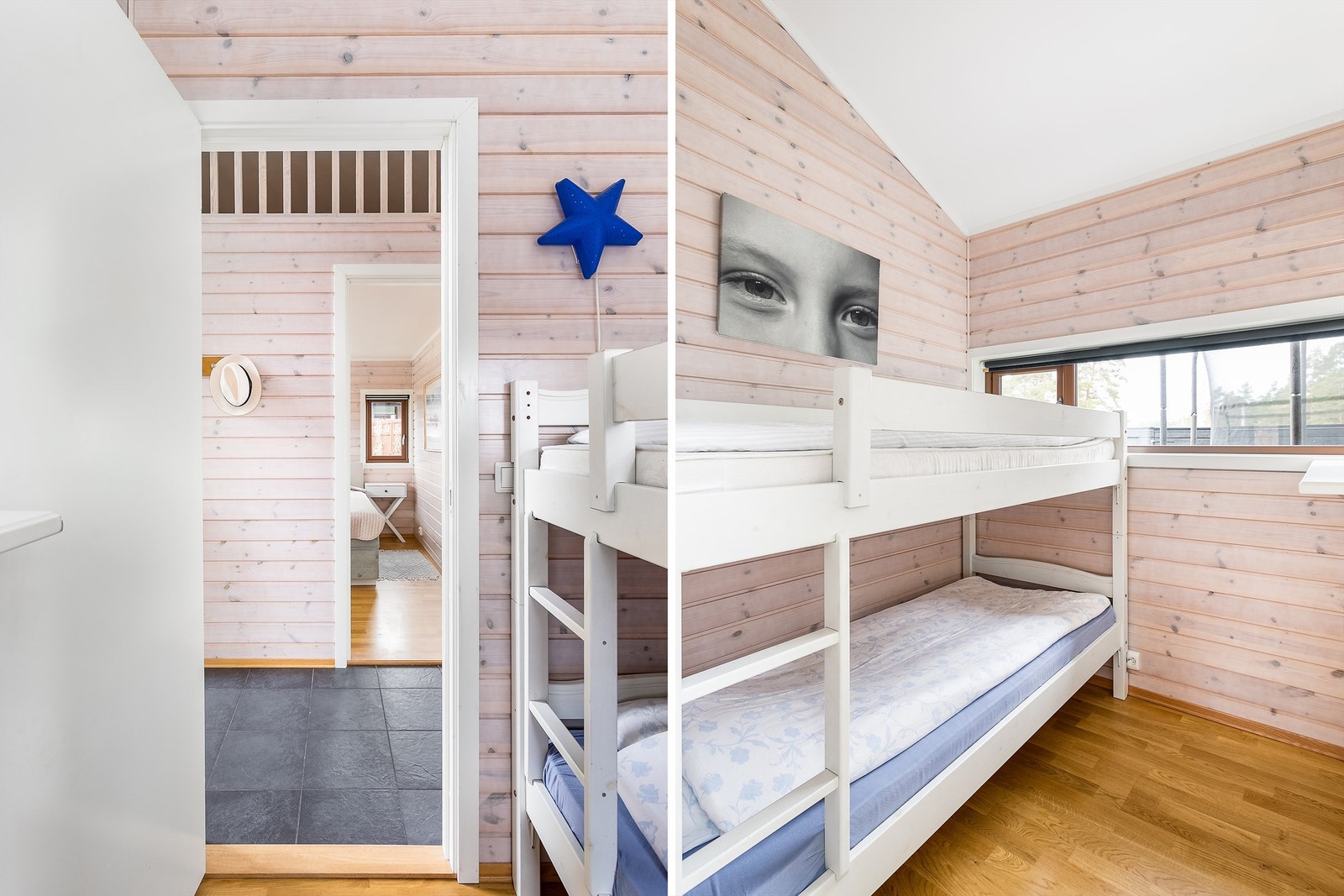 Med en variasjon av enkel-/dobbeltsenger og køyer kan hytta innredes med soveplass for både familien og besøkende. Galleribilde