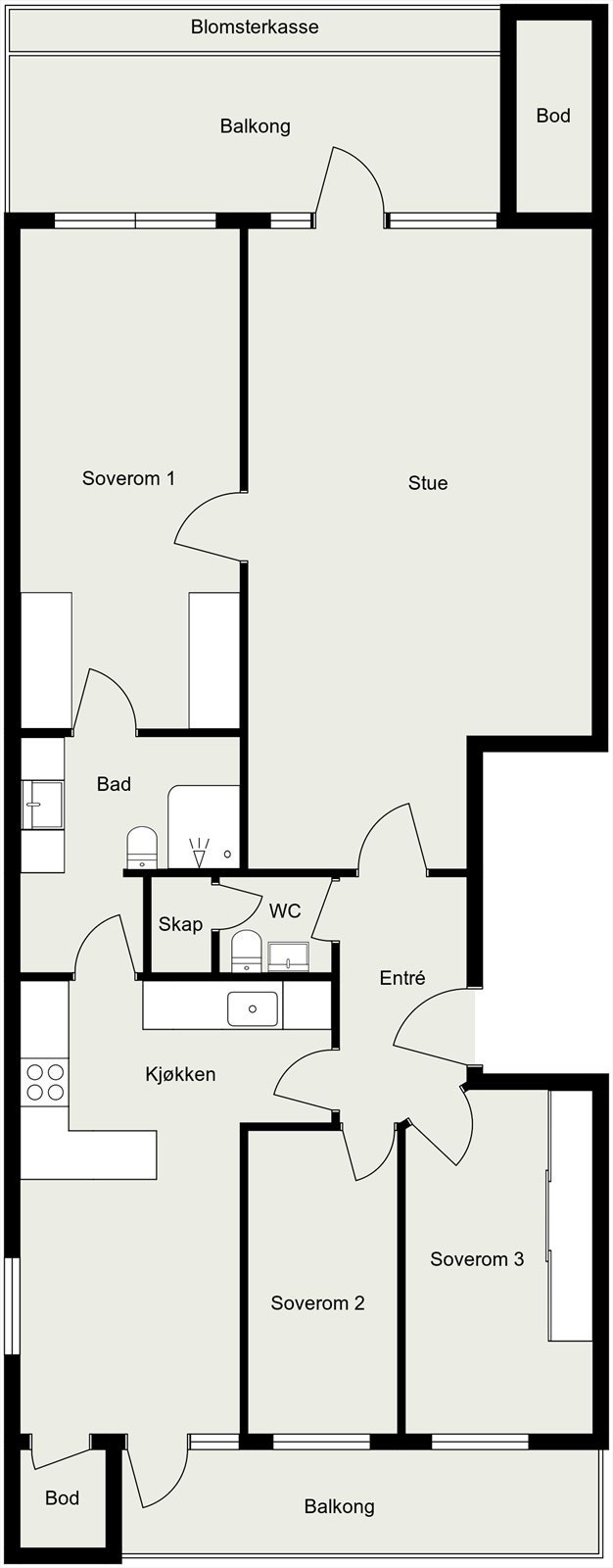 Alternativ plantegningsom viser mulighet for 3 soverom Galleribilde