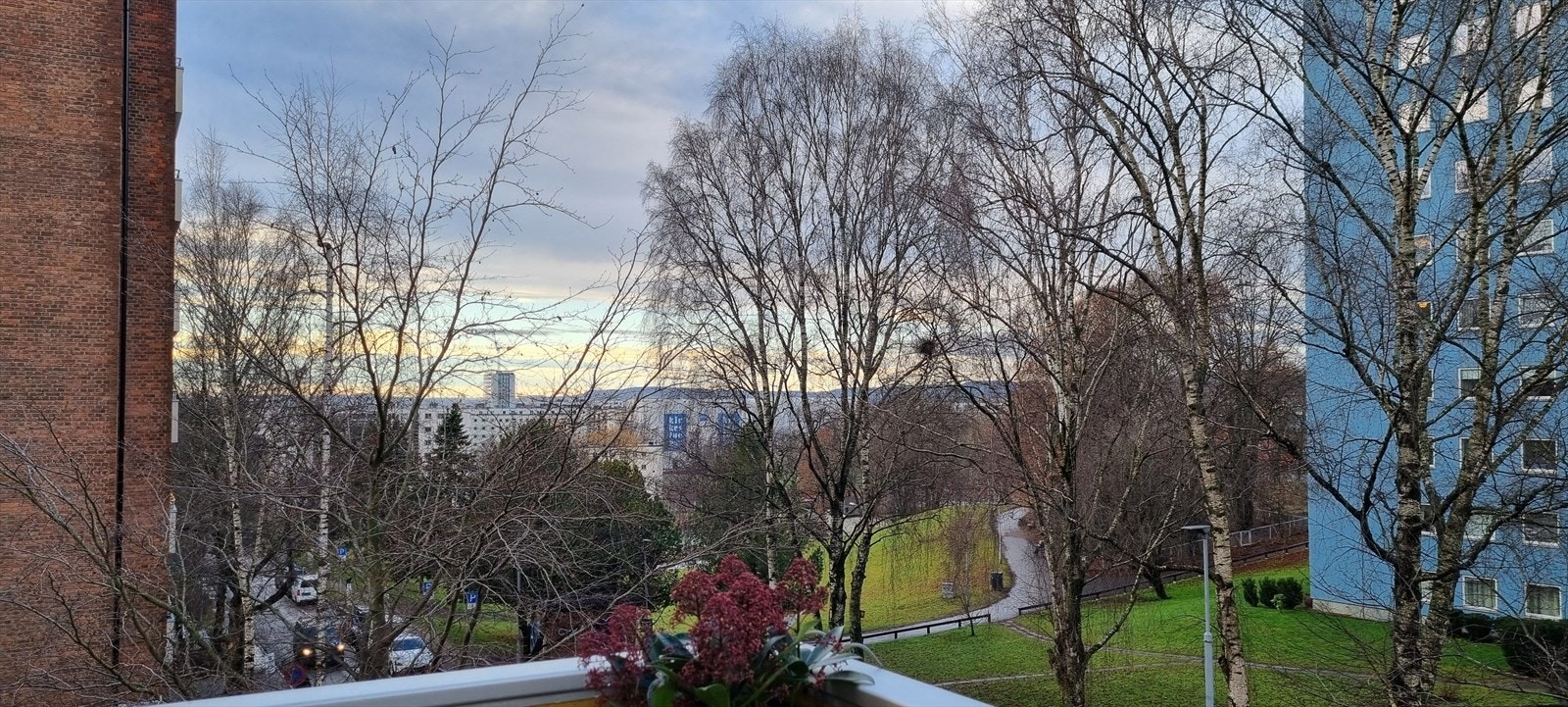 Utsikt fra balkongen på senhøsten. Galleribilde