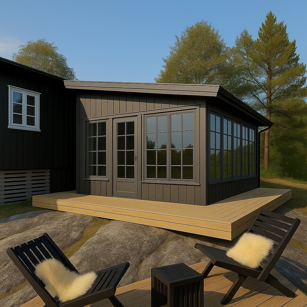 NB! Kun illustrasjonsbilde om man feks har behov eller ønsker å utvikle hytta ytterligere med en nedsenket stue. Dette er kun en av mange muligheter man har på denne flotte eiendommen. Galleribilde