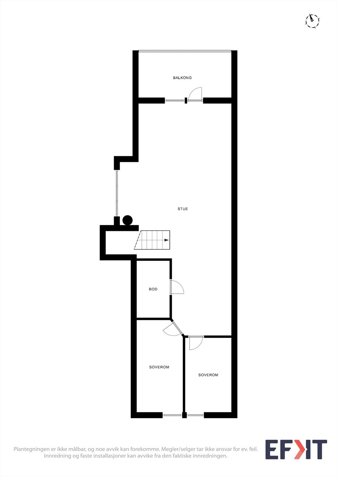 Plantegning for 2. etasje, som inneholder loftstue, to soverom og bod. I henhold til byggetegning er etasjen uinnredet. Galleribilde