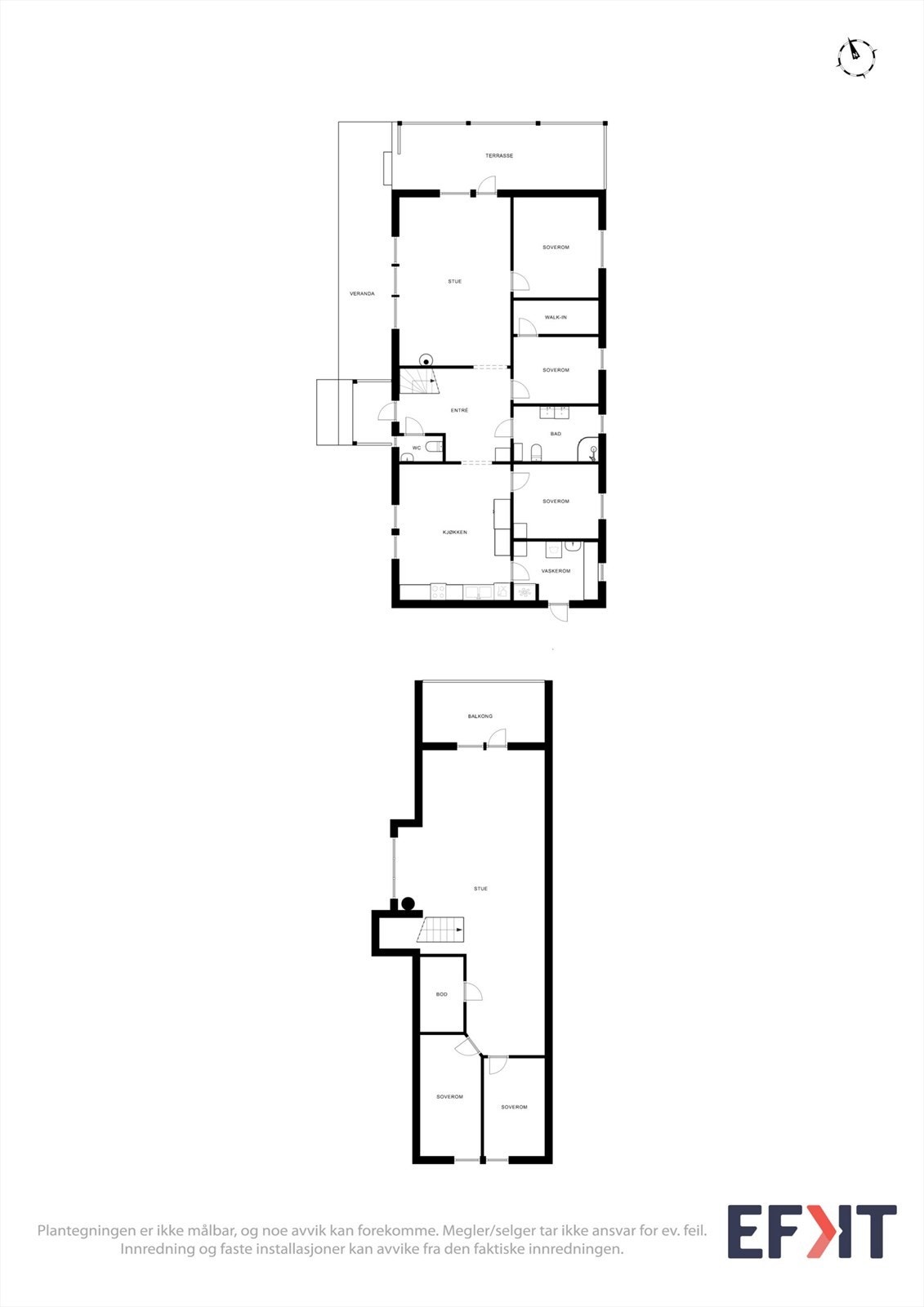 Plantegningene gir en samlet oversikt over boligens romfordeling og planløsning. Galleribilde