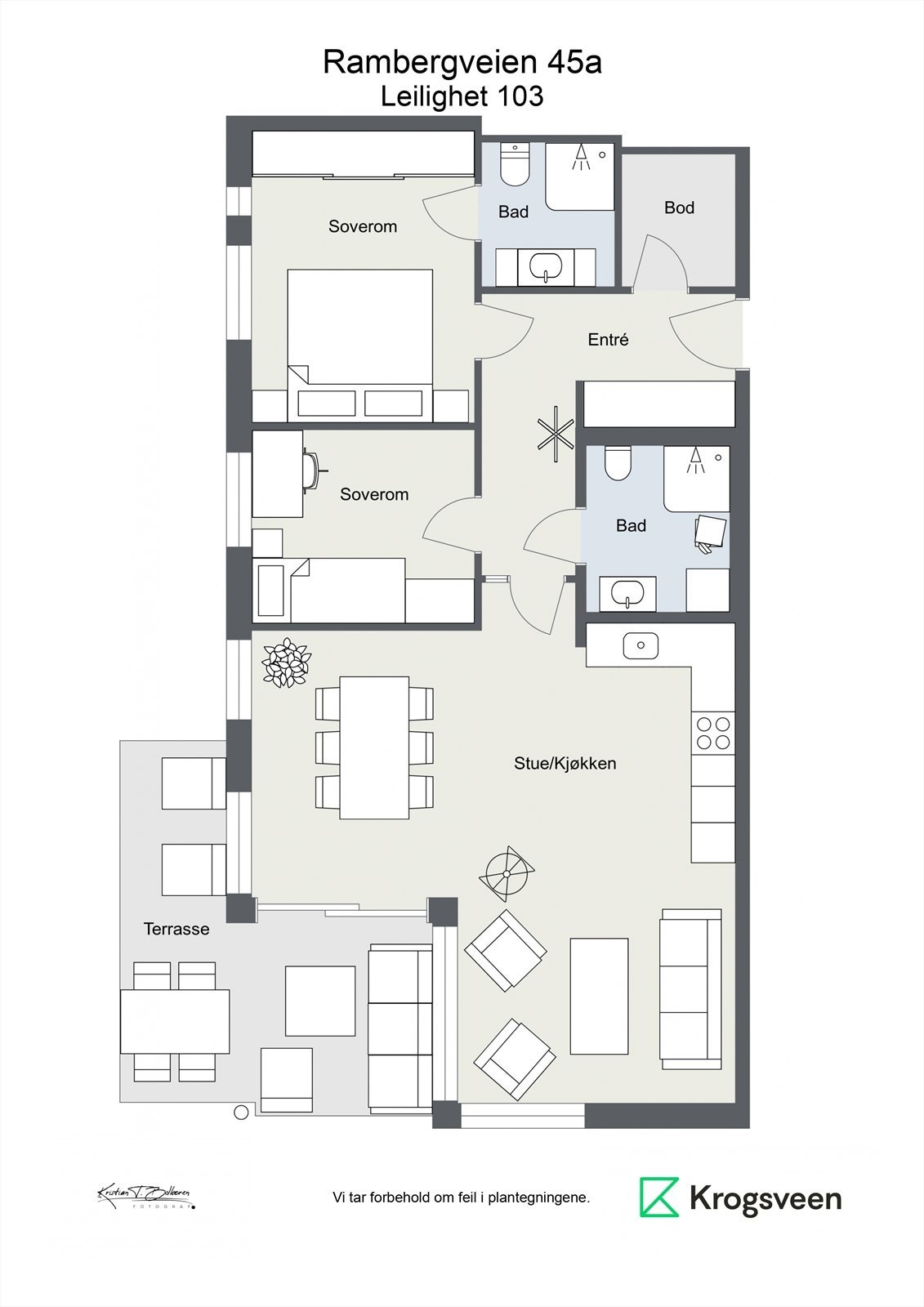 Leiligheten har en praktisk og fin løsning og oppleves lys og romslig Galleribilde