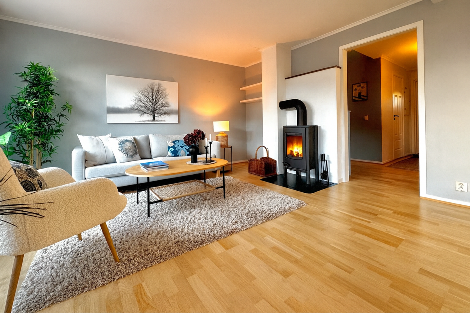 Dette blir det naturlige området for sofa og peiskos. Galleribilde