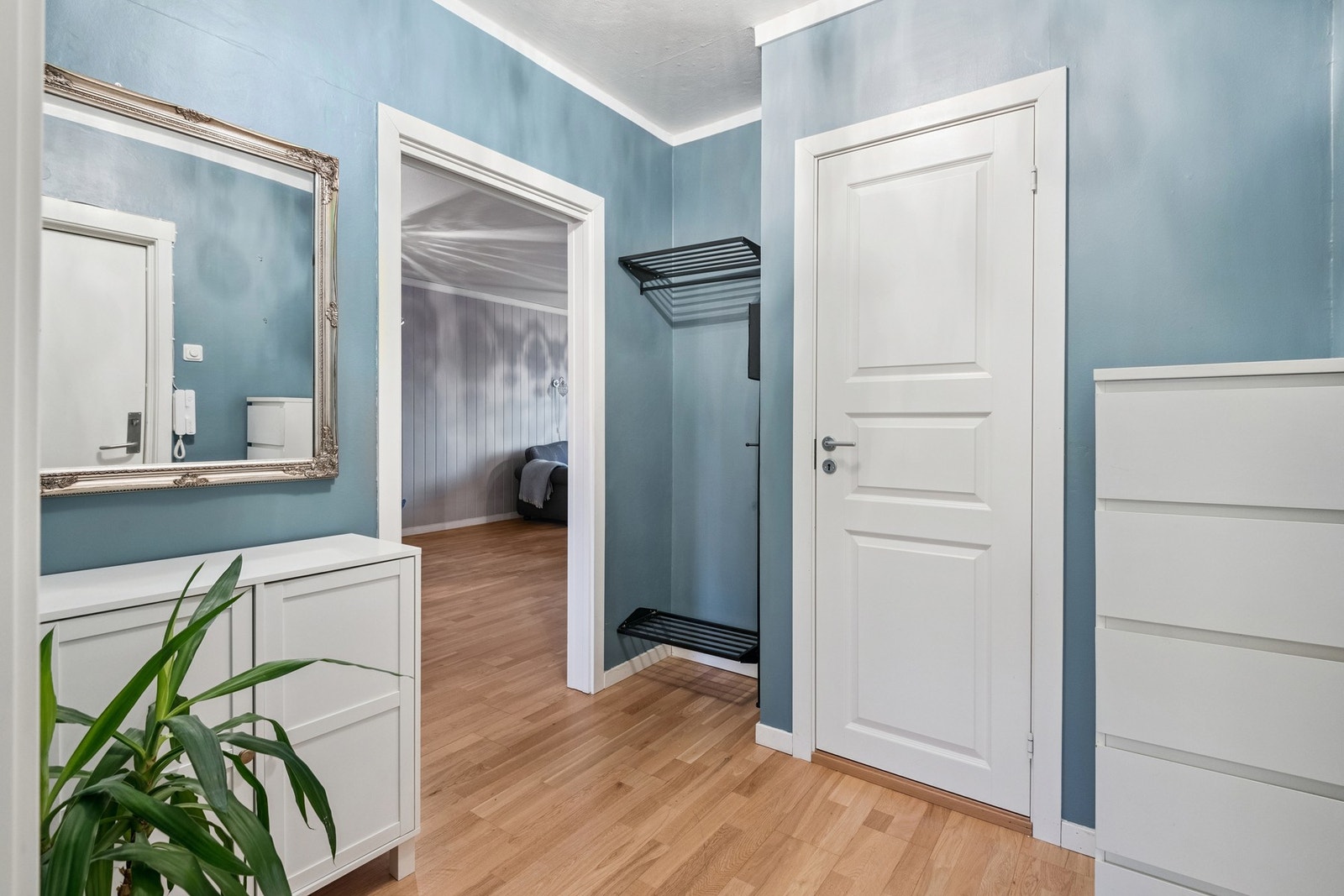 Praktisk gang med plass til oppbevaringsmøbel. Galleribilde