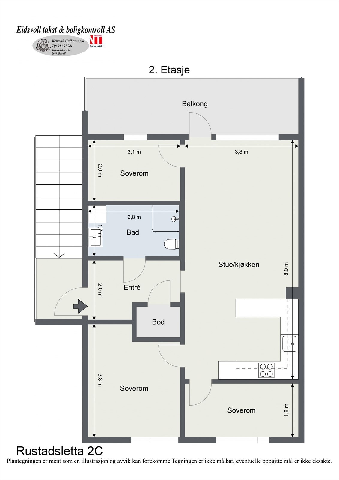Plantegning av leiligheten som ligger fint til i 2. etasje. Galleribilde