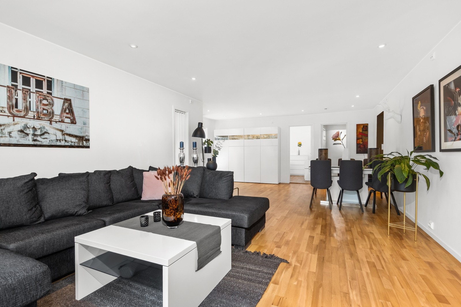 God plass til både romslig sofaløsning og stort spisebord. Galleribilde