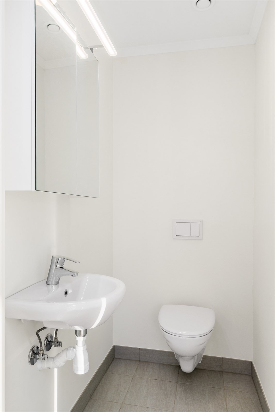 Separat toalettrom i tillegg til wc på hovedbadet er praktisk, men ikke alltid prioritert i alle prosjekter. Her får du begge deler pluss eget vaskerom. Galleribilde