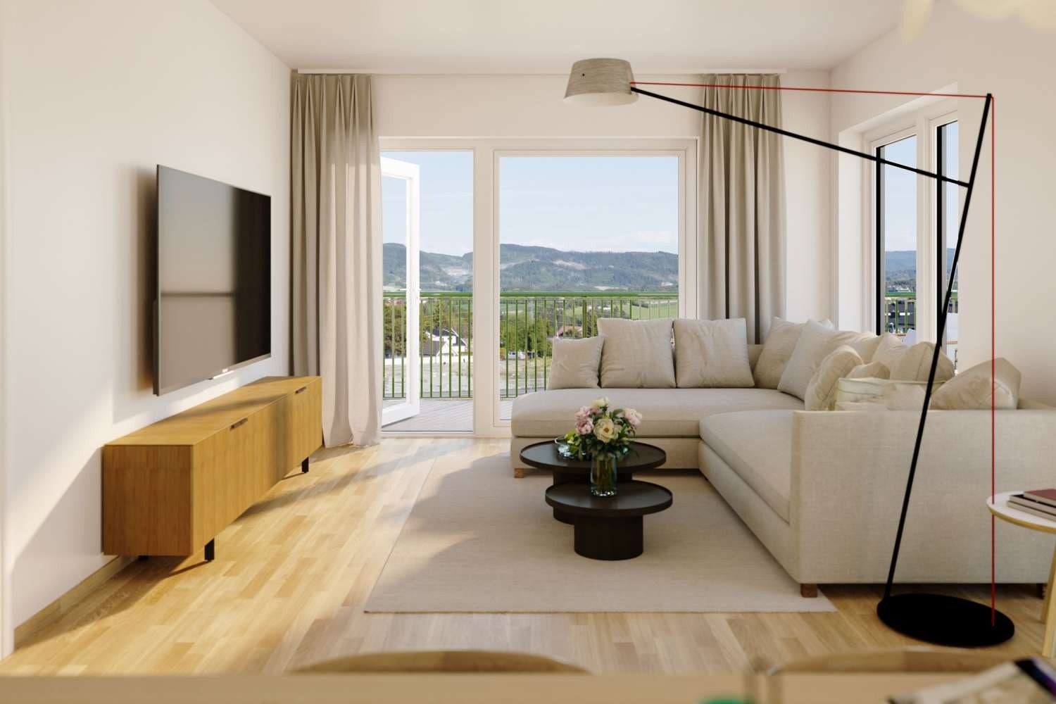 Oppholdsrommet får lysinnslipp fra to sider. Illustrasjonsbilde. Avvik vil forekomme. Galleribilde