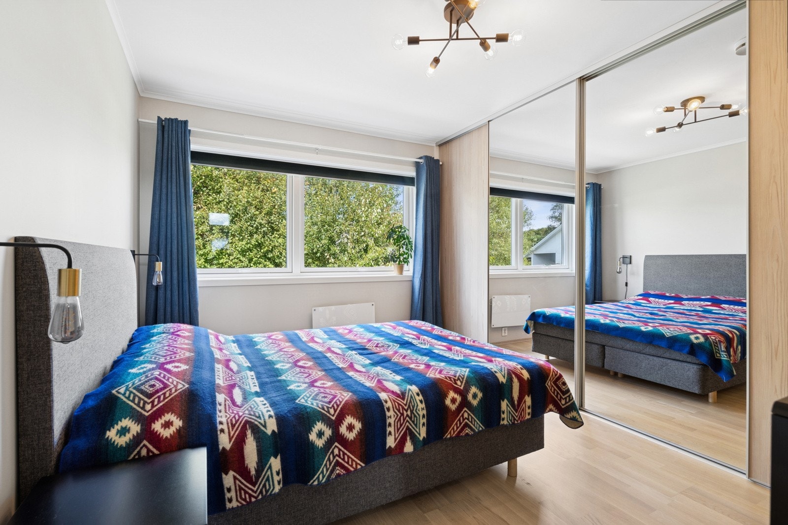 Rommet har rikelig med skapplass i en stor skyvedørsgarderobe. Galleribilde