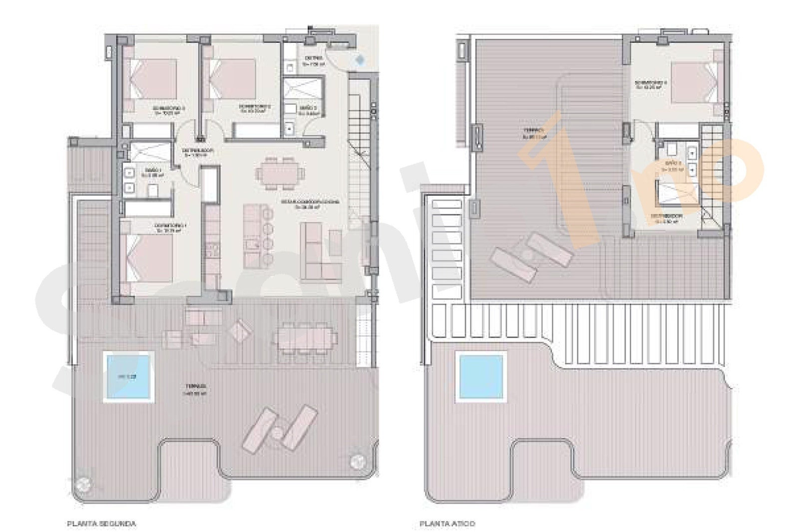 Plantegning penthouse med 4 soverom Galleribilde