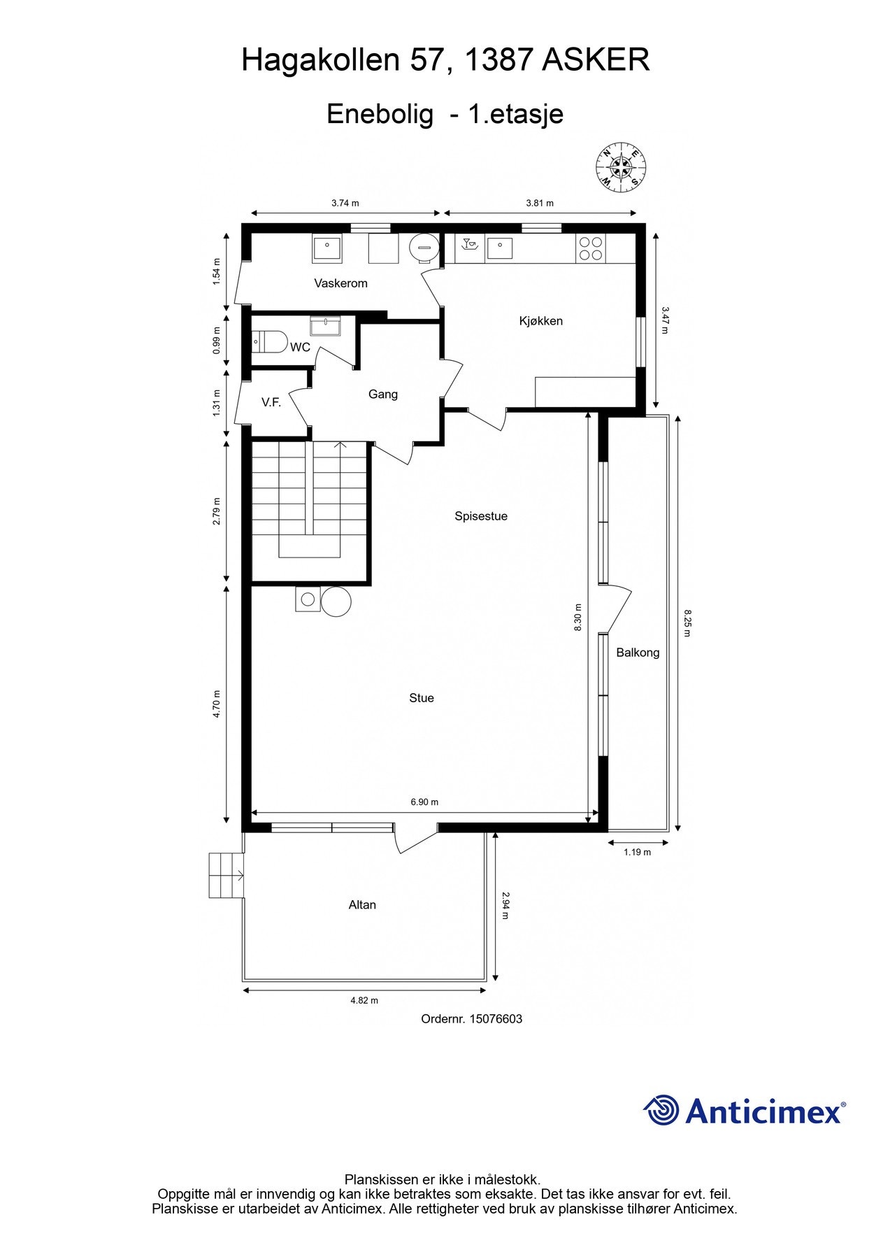 Denne etasjen består av vindfang, gang, toalettrom, kjøkken, vaskerom (ikke byggemeldt som vaskerom), åpen spisestue/stueløsning. Galleribilde
