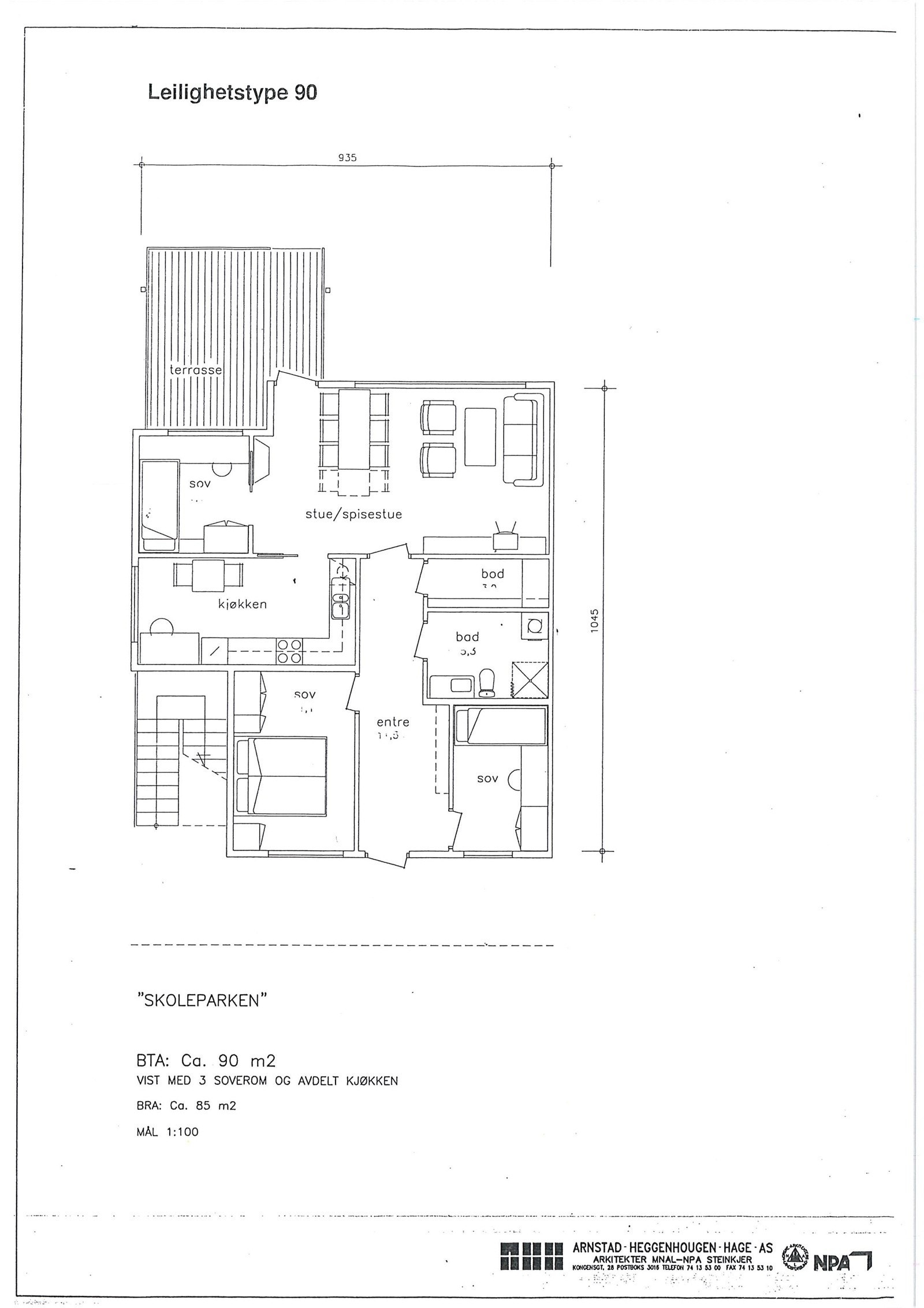 Alternativ plantegning med 3 soverom (speilvendt leilighet) Galleribilde