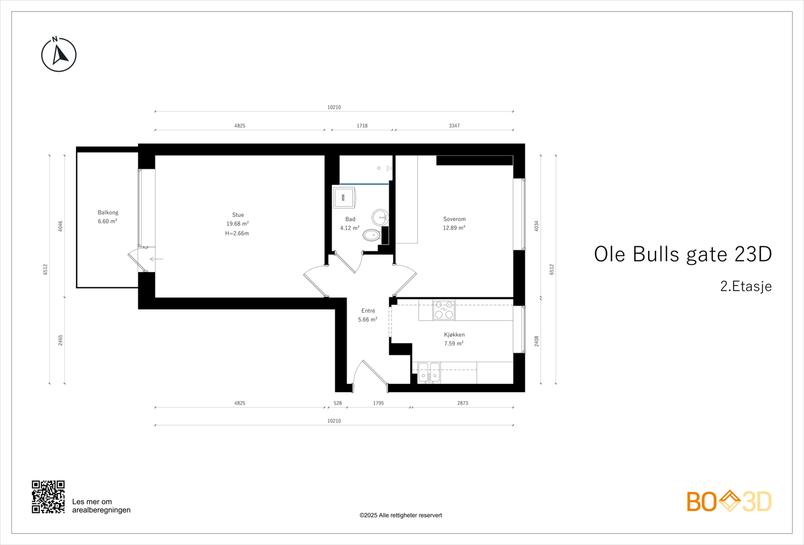 Leiligheten disponerer loftsbod (7 m² gulvareal, men ikke målbar) og kjellerbod (2,4 m²). Galleribilde