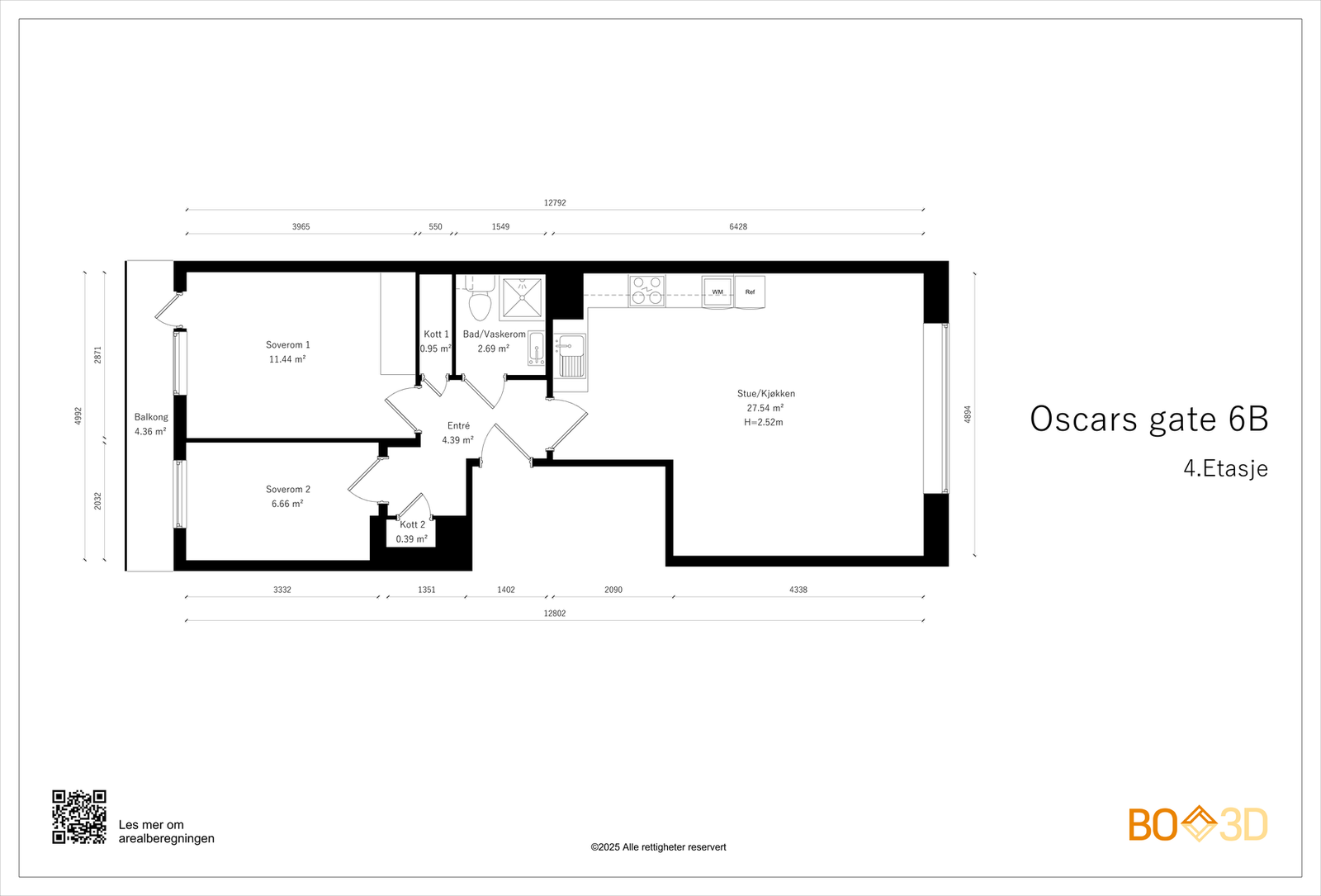 Alternativ planløsning (merk at balkongen ikke tilhører boligen, og er en brannbalkong). Megler gjør oppmerksom på at det ikke er foretatt nærmere undersøkelser rundt de tekniske forutsetningene for dette, og løsningen er kun ment som en illustrasjon av b Galleribilde