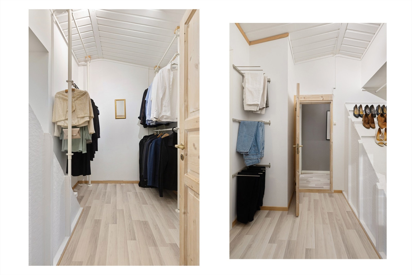 Andre etasje har en walk-in garderobe tilknyttet hovedsoverommet. Dette er en praktisk og luksuriøs løsning som gir rikelig med oppbevaringsplass og gjør det enkelt å holde orden. Galleribilde