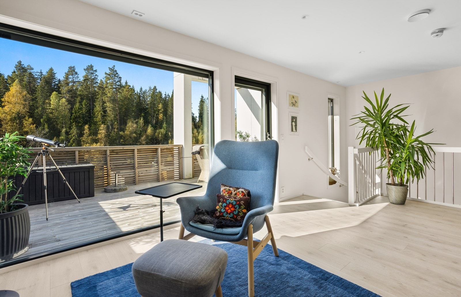 Rommet er lyst og luftig, med god plass til en sofagruppe. Galleribilde