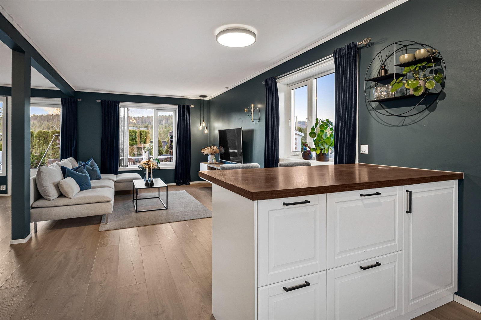 Videre er kjøkkenet utstyrt med oppvaskkum, integrert oppvaskmaskin og ventilator Galleribilde