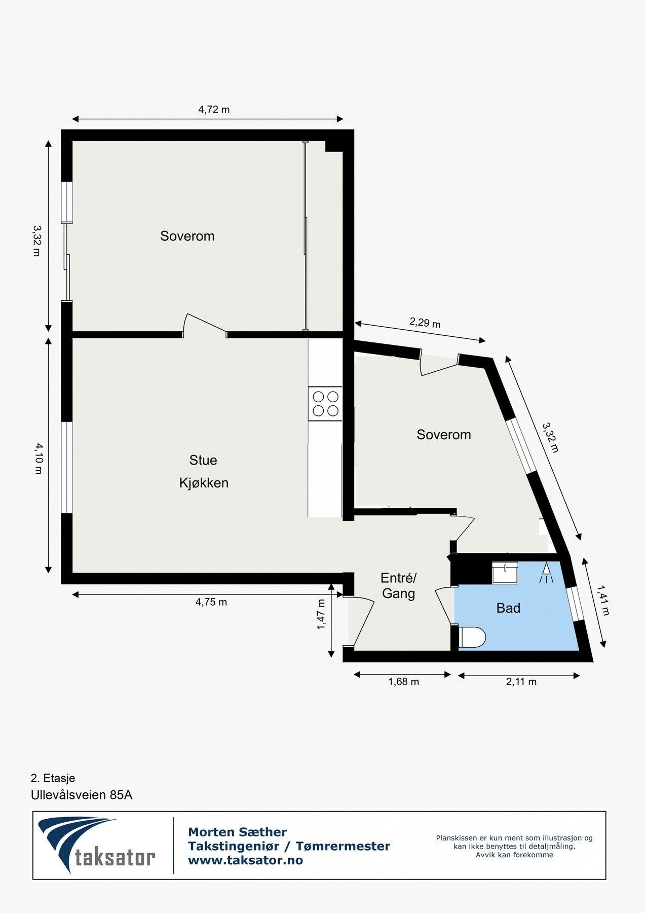 Alternativ plantegning med to soverom - tegningen er kun ment som inspirasjon, kjøper må selv gjøre undersøkelser. Galleribilde