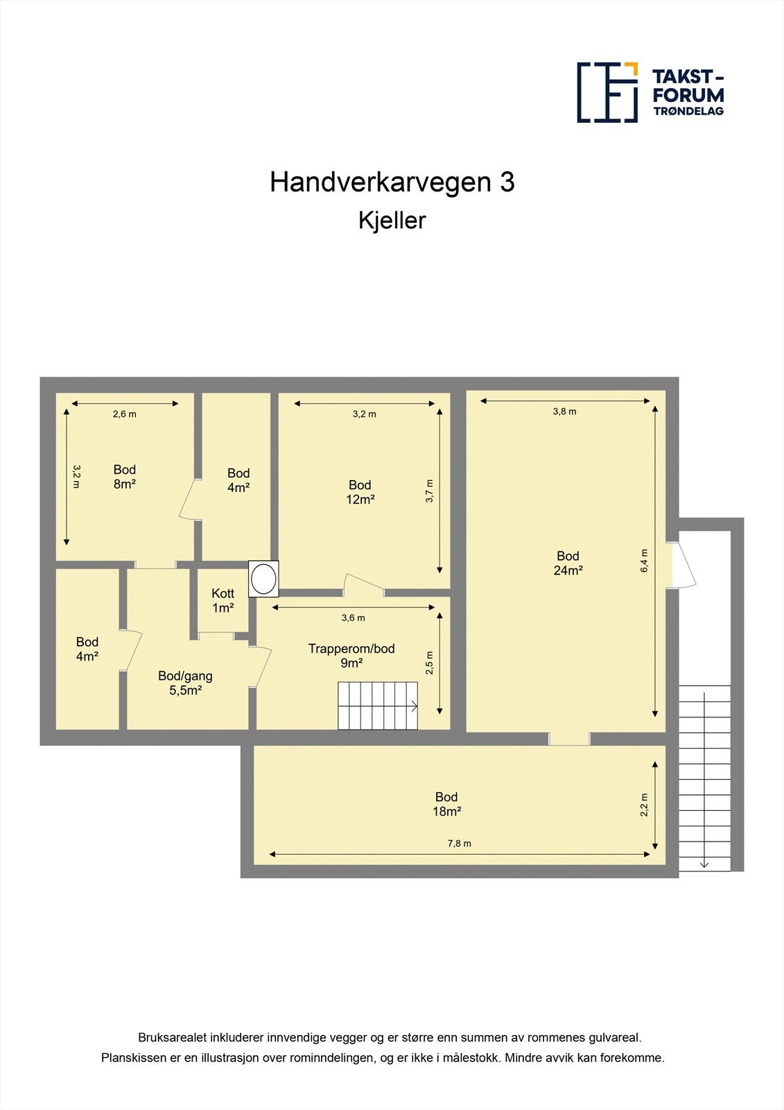 Planskisse kjeller. Mye bodareal og egen inngang Galleribilde