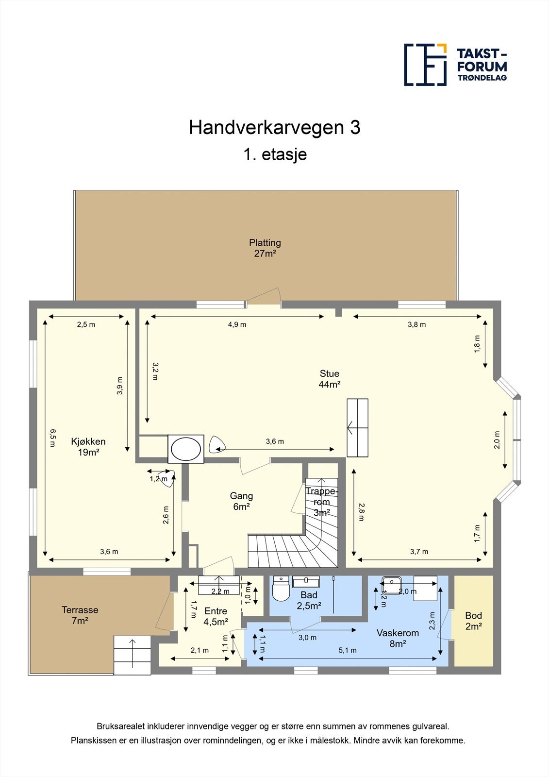 Planskisse 1.etasje. Meget flott hovedetasje med praktisk inngangsparti med lett tilgang til bad med wc og vaskerom Galleribilde