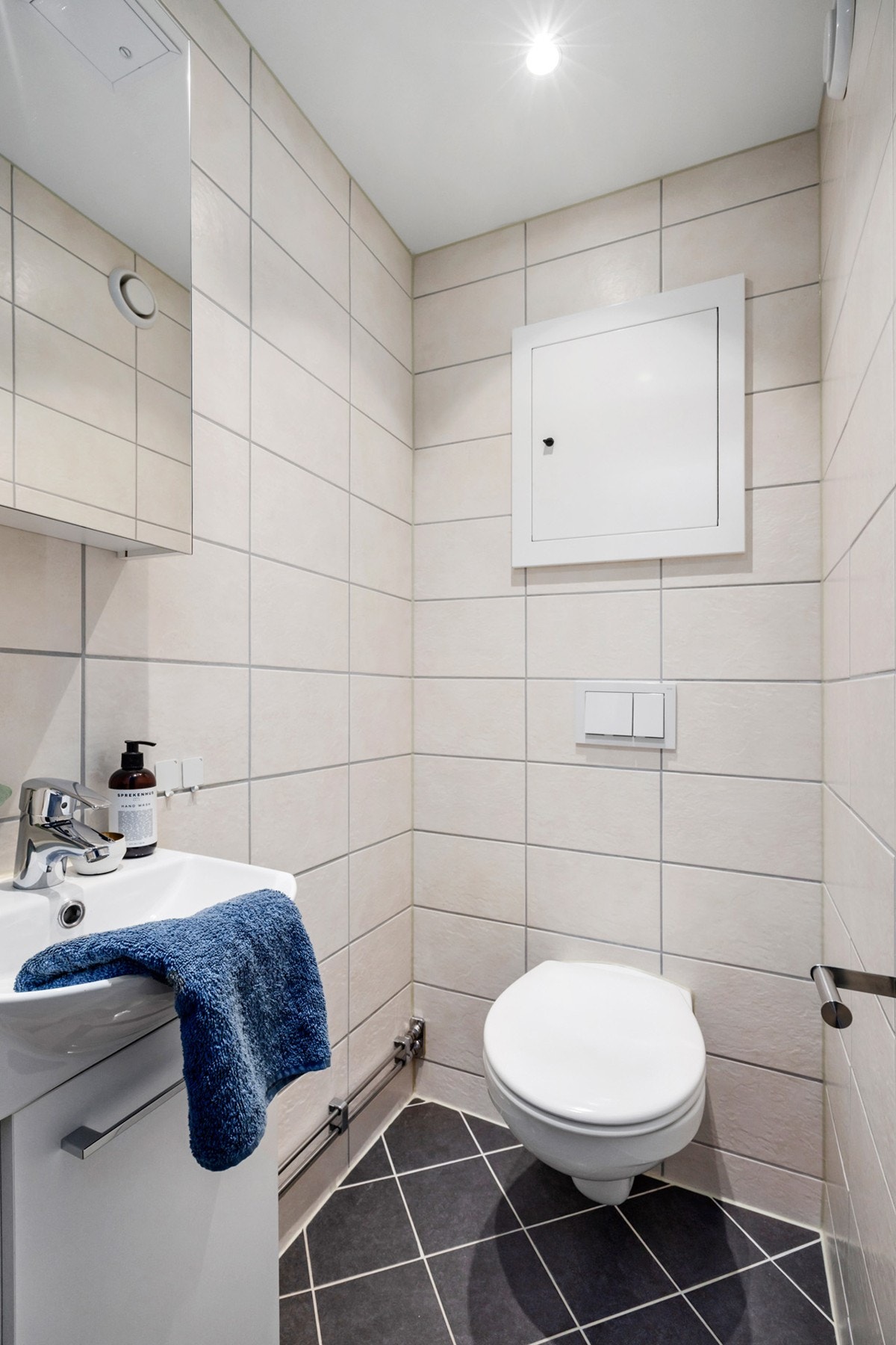 Separat toalettrom med moderne overflater og lyse fliser. Galleribilde