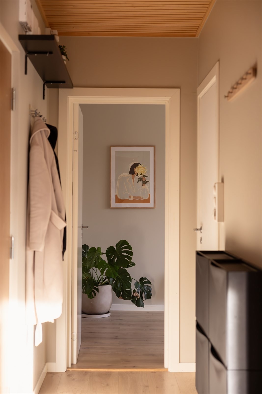 Lys gang med plass til sko- og klesoppbevaring. Galleribilde