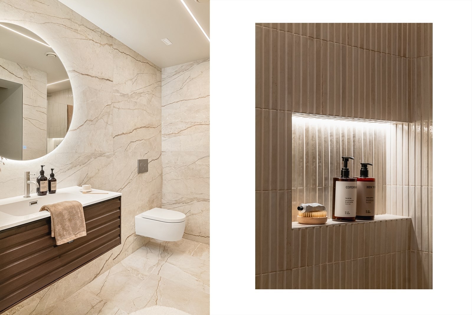 120X60 veggflis fra Modena og spesialbestilt flis til dusjsone. Galleribilde