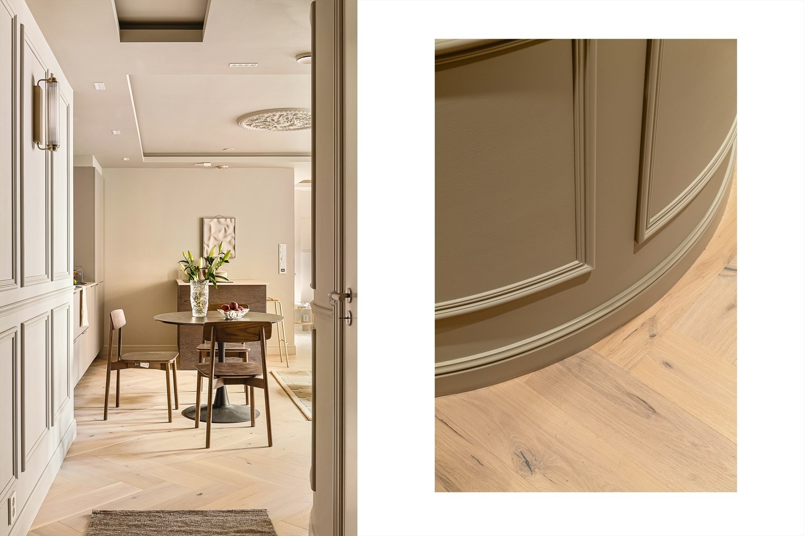 Ett minutts stillhet for detaljene - brystningspanel, rosett og buen i veggen.. Galleribilde