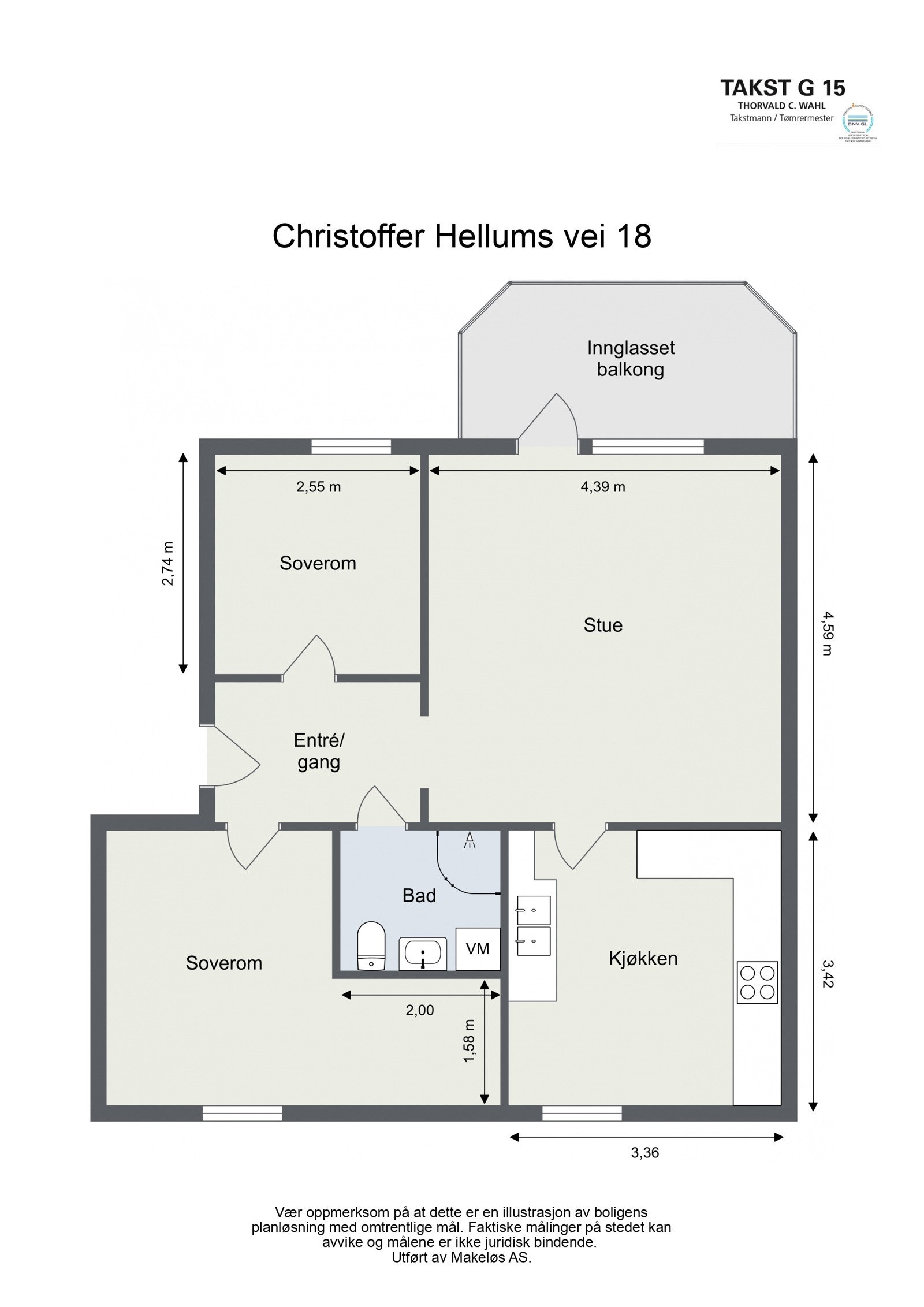 Ombygget planløsning, nå med gjennomgående lys mellom kjøkken og stue. God planløsning og 7 kvm innglasset balkong. Galleribilde