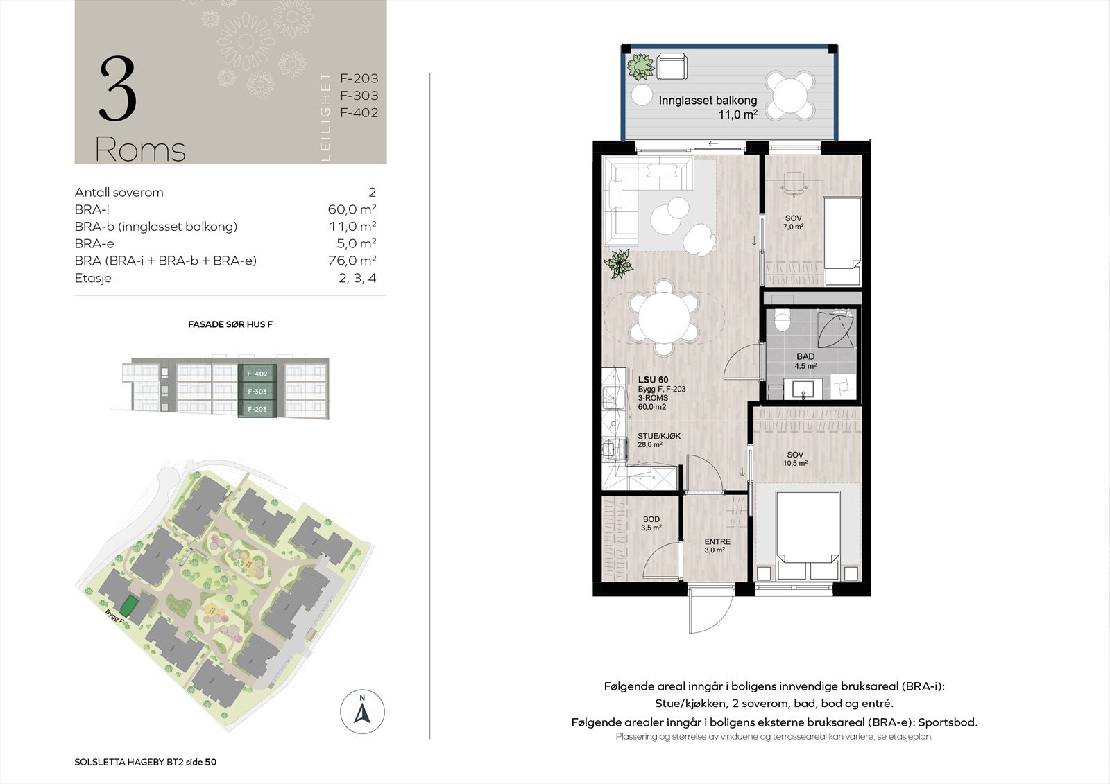 Attraktiv planløsning med stor, innglasset balkong Galleribilde